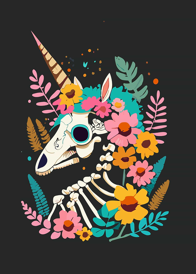 a floral unicorn skeleton