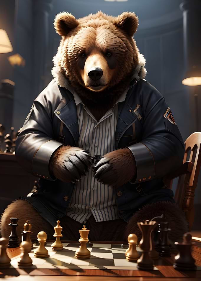 Chess bear playing