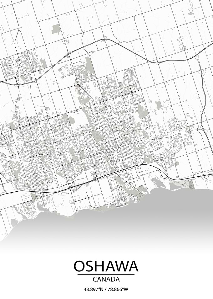 Oshawa Ontario White Map