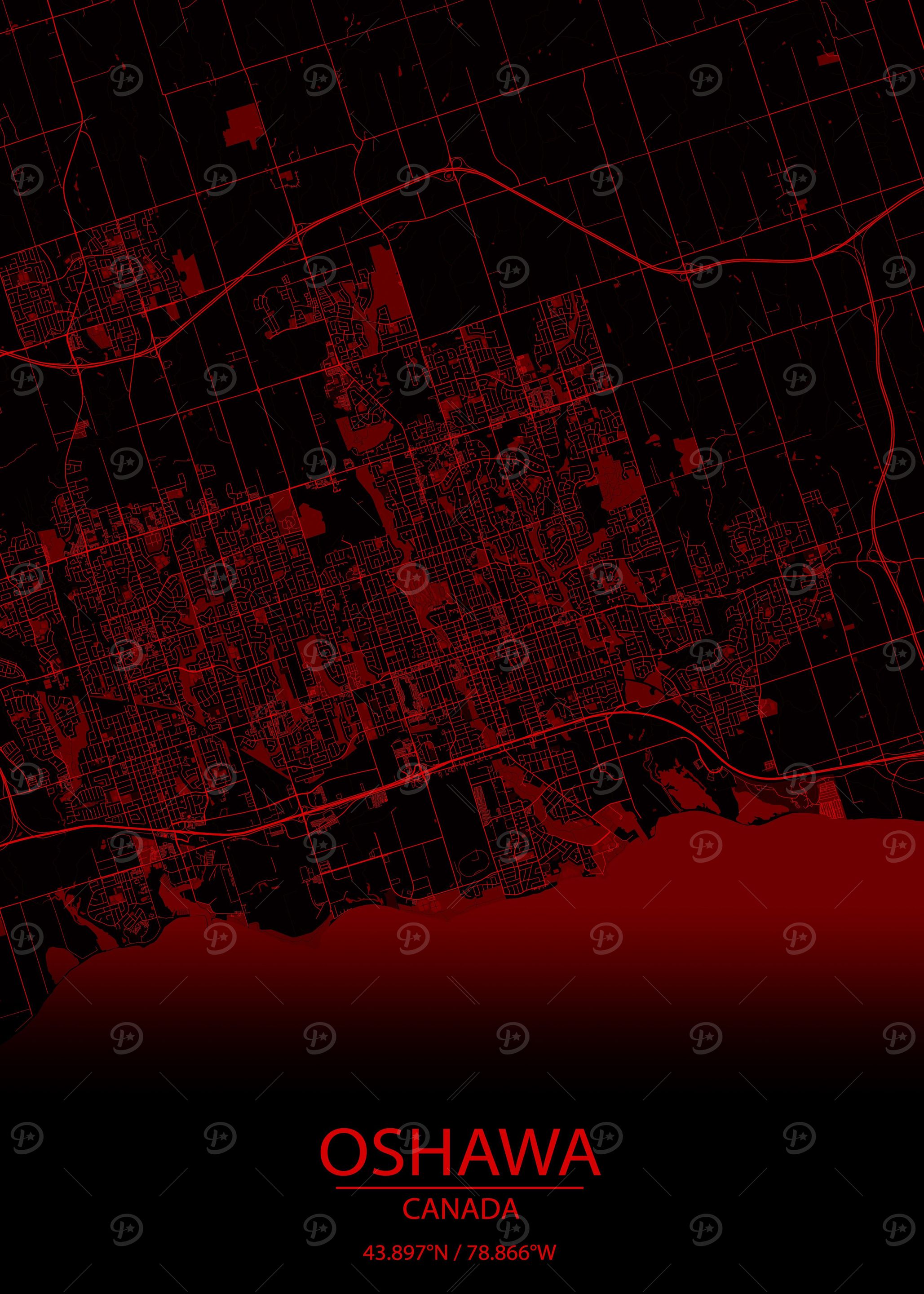 Oshawa Ontario Red Map