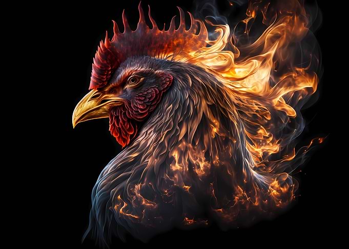 Rooster made by fire