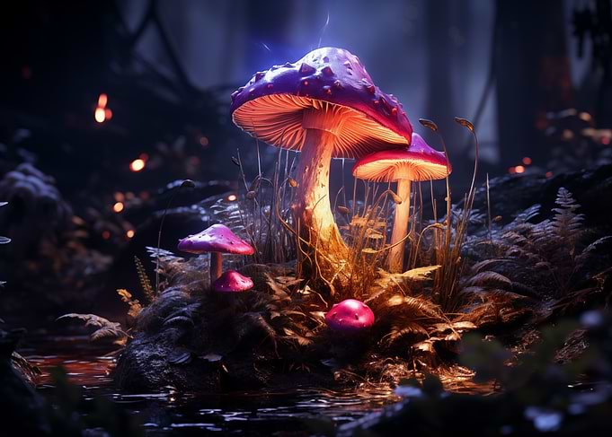 Sharp purple mushrooms