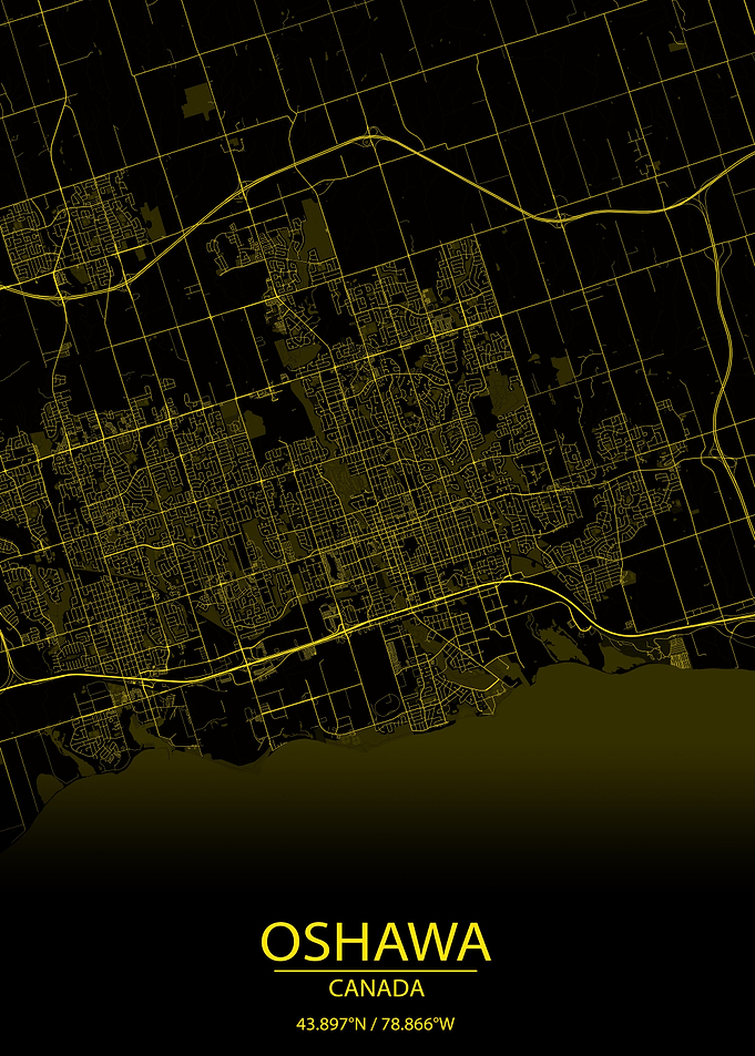 Oshawa Ontario Yellow Map