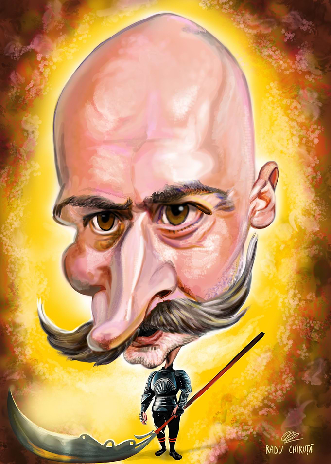 Man in armour caricature