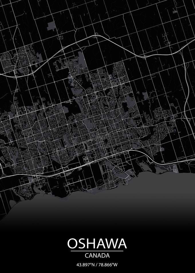 Oshawa Ontario Black Map