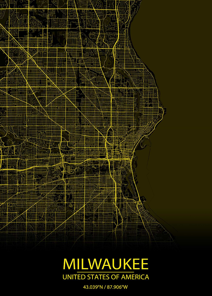 Milwaukee USA Yellow Map