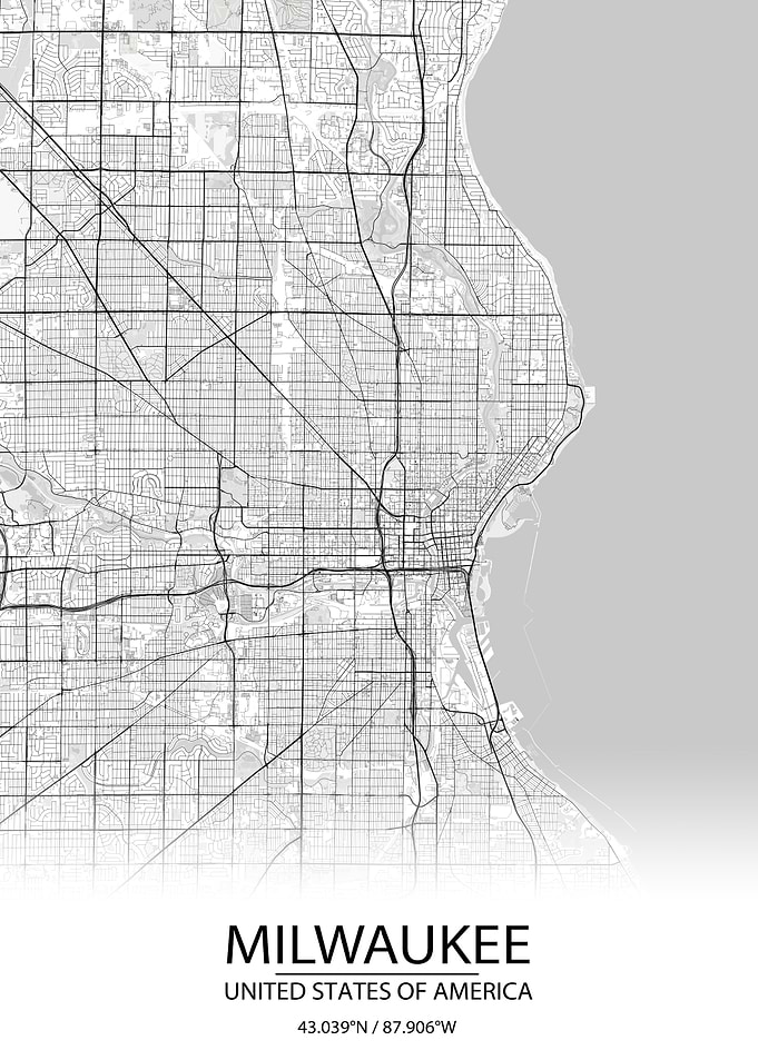 Milwaukee USA White Map