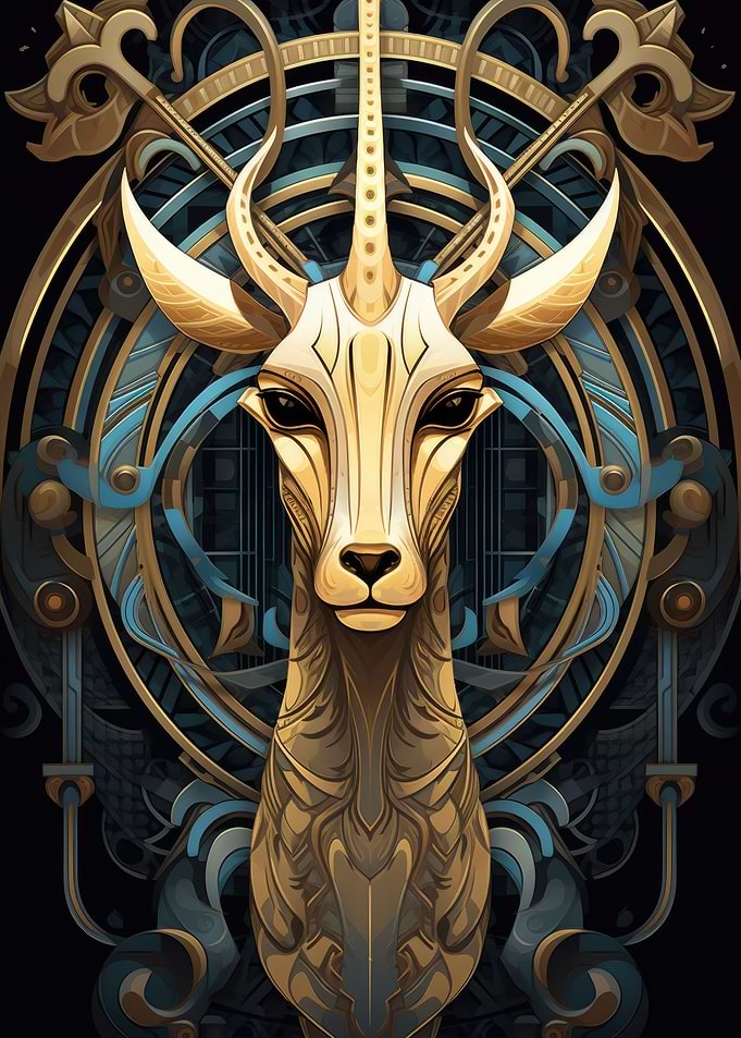 Deer Portrait Blue Grey