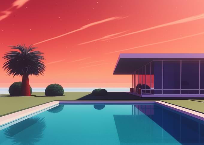 Red Sky Over Swimming Pool