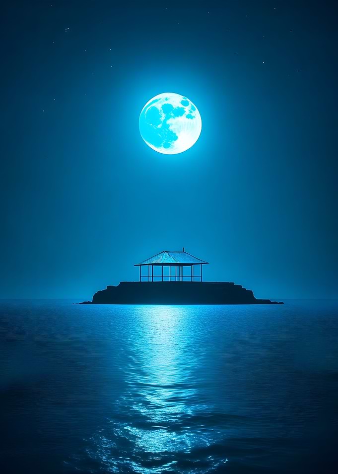 blue moon over the sea