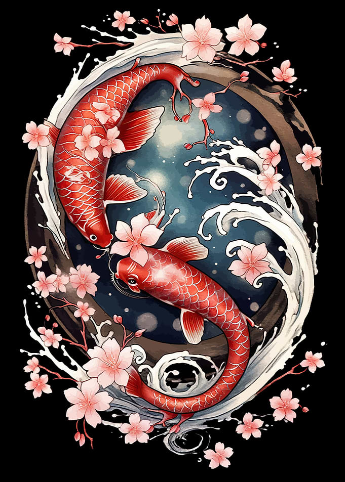 Japanese yin yang koi fish