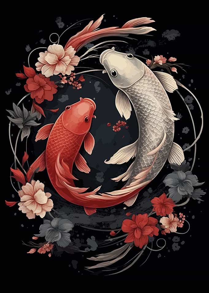 Japanese yin yang koi fish