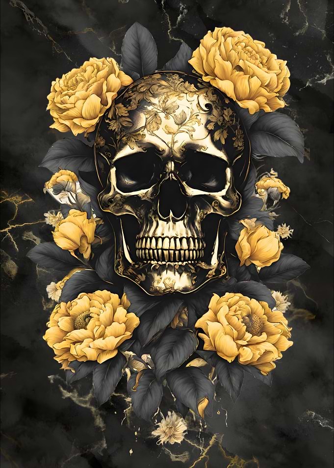 Black Gold Skull Flower