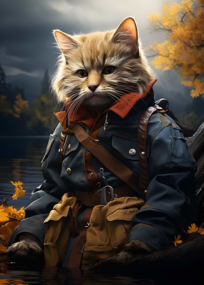 Cat Fisherman on a Lake