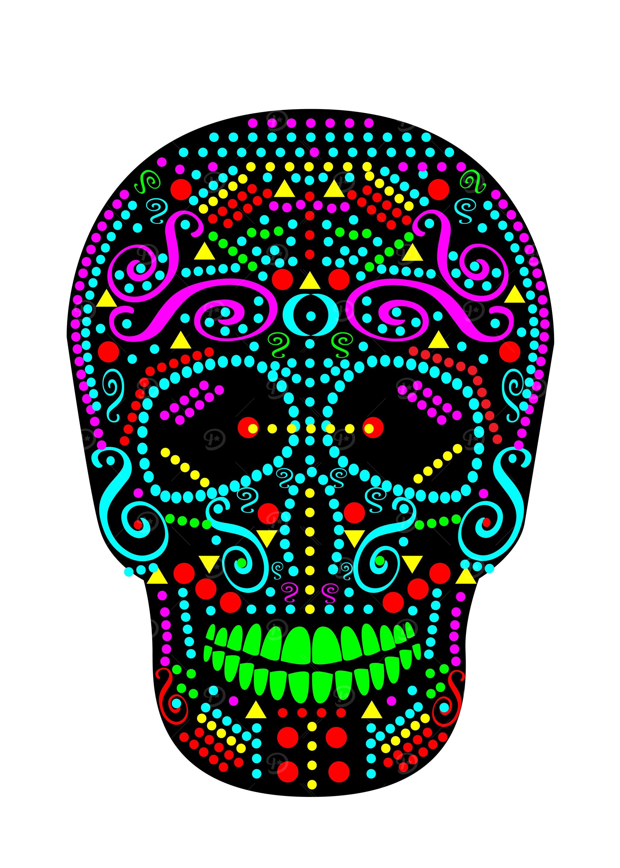 Neon color skull with dots