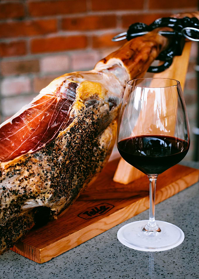 Bone ham and red wine