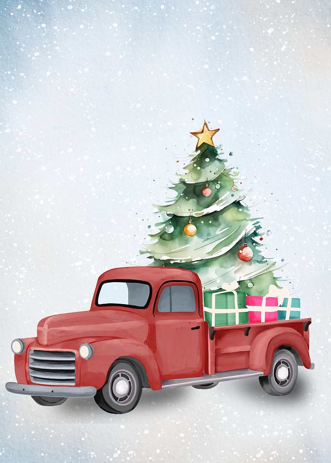 Watercolor Christmas Truck
