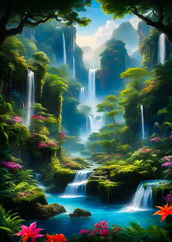Waterfall in Forest Nature