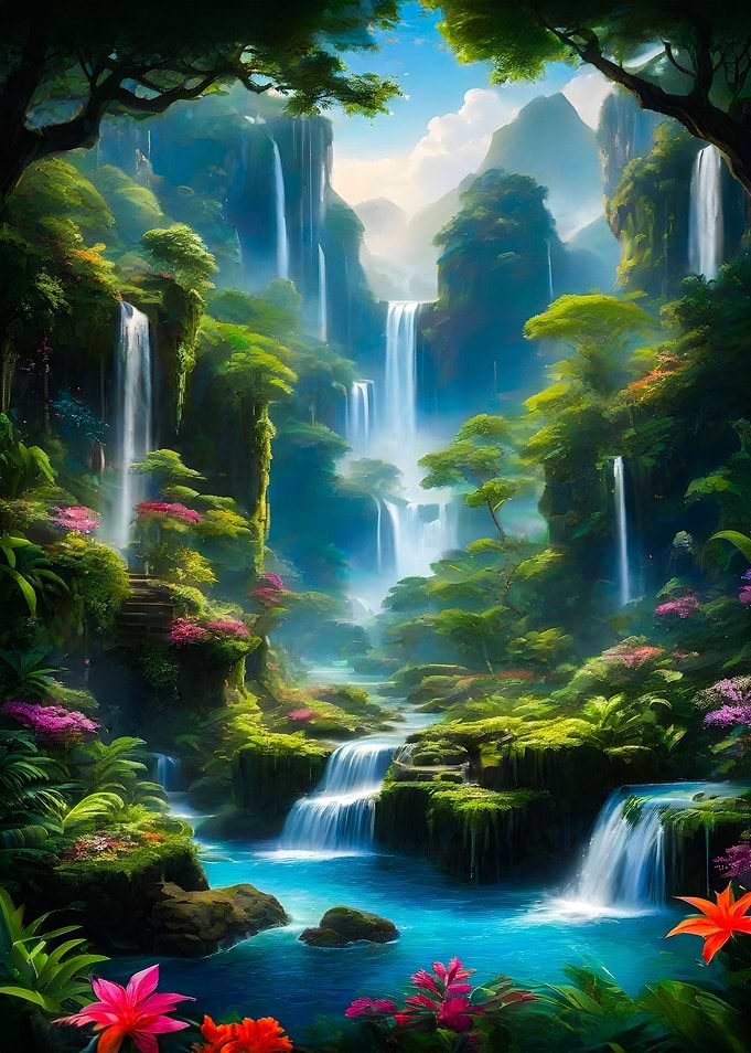 Waterfall in Forest Nature