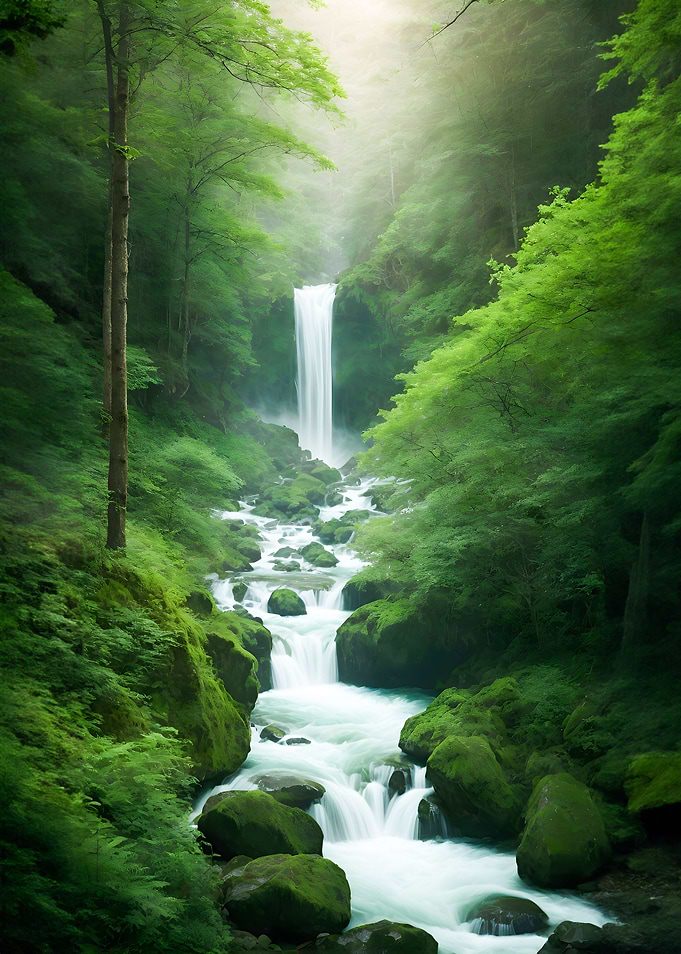 Waterfall in Forest Nature