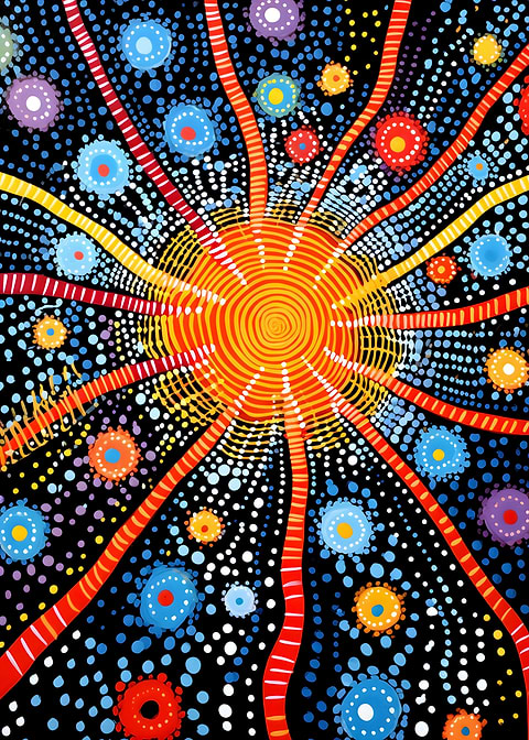 Sunburst Splendor — dot painting style metal print