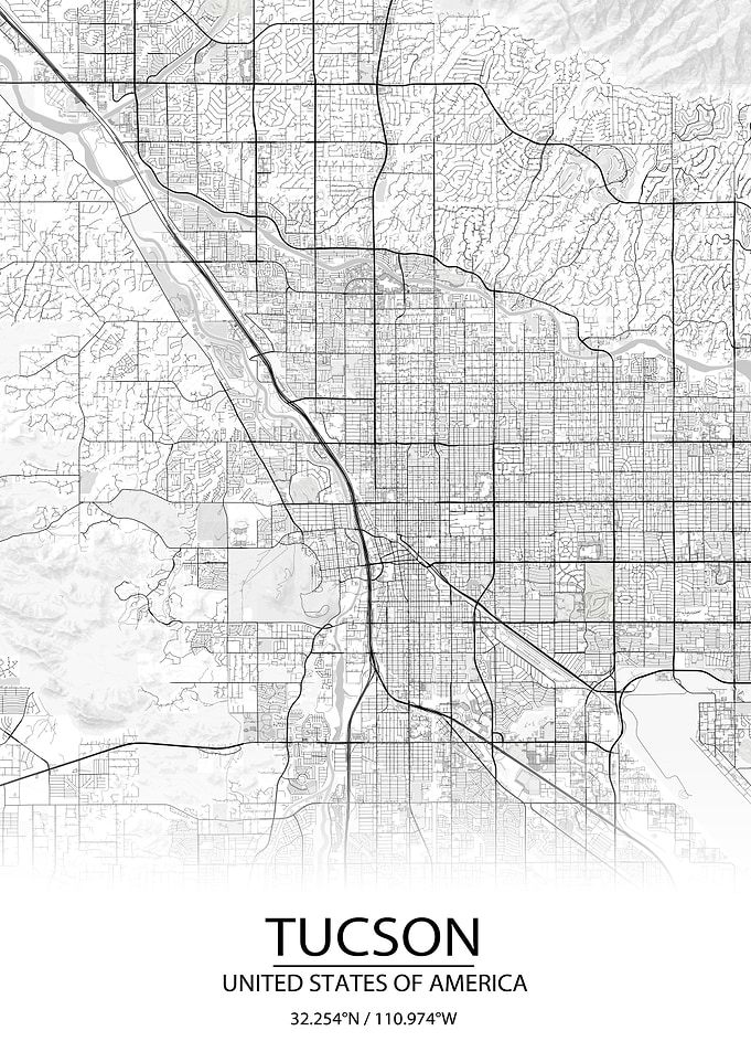 Tucson Arizona White Map