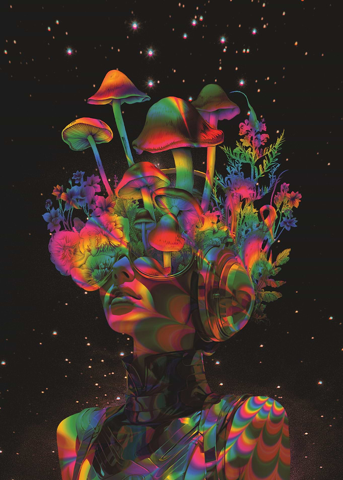 Psychedelic mushroom head