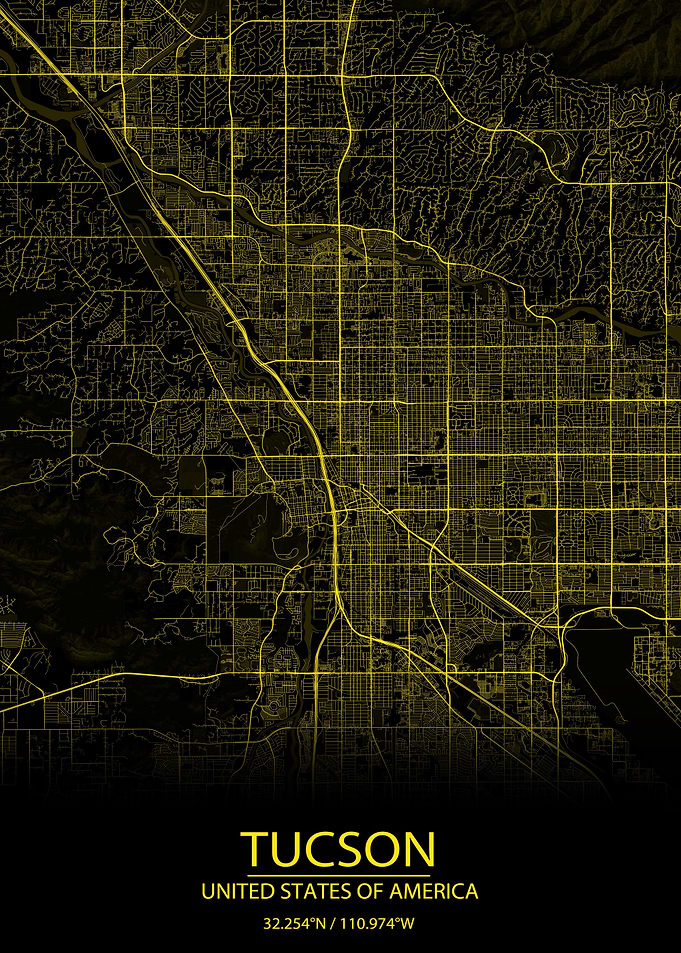 Tucson Arizona Yellow Map