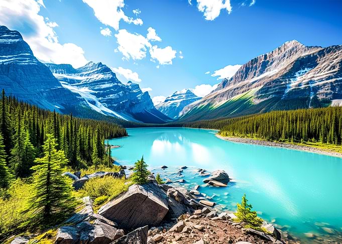 Mountains at lake nature