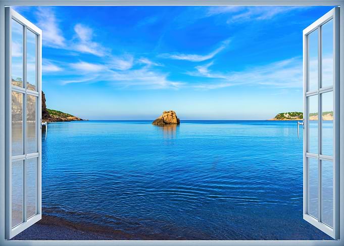 Open window view sea beach