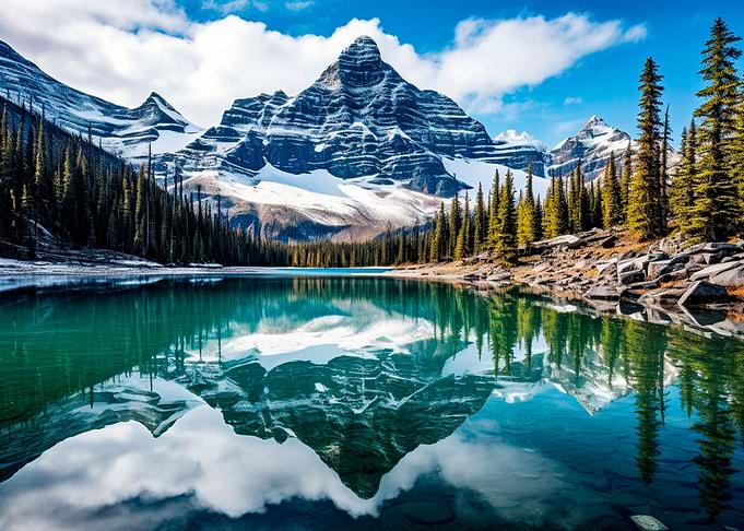Mountains at lake nature