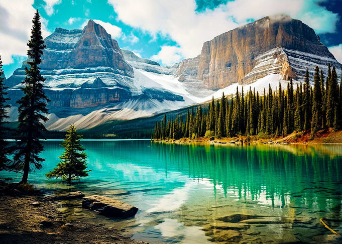 Mountains at lake nature