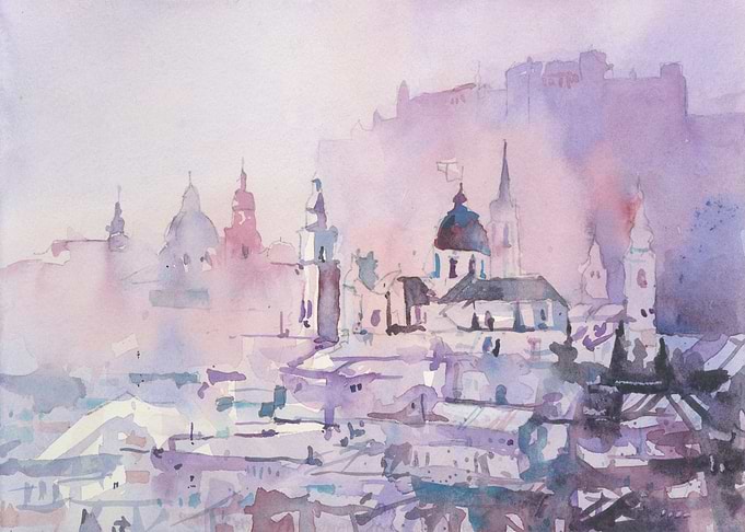 Salzburg skyline painting