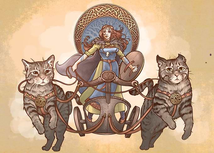 Freya on her Cat Chariot
