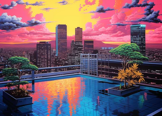 Sunset Over Urban Pool