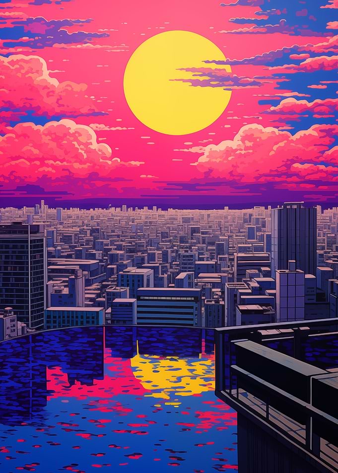 Urban Rooftop Pool Sunset