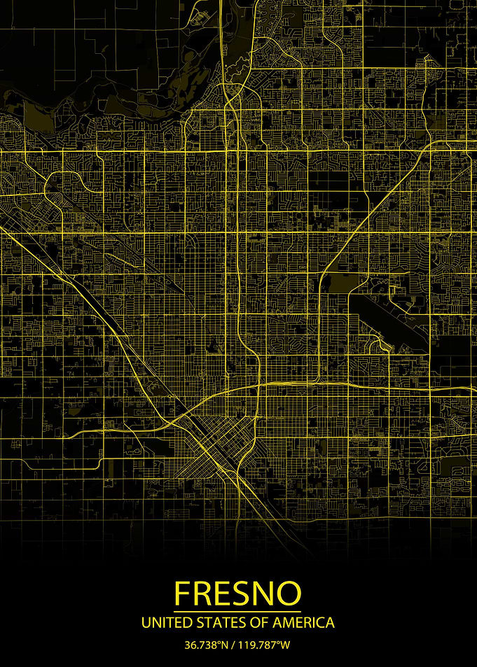 Fresno CA Yellow City Map