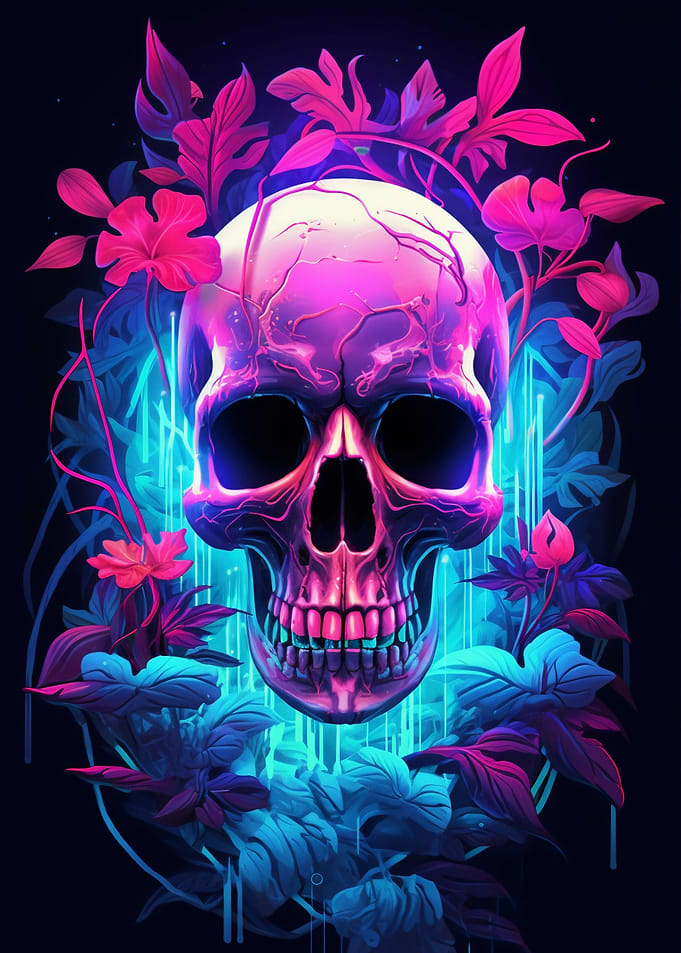 Floral Neon Skull