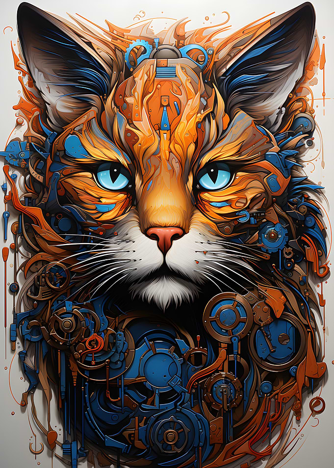 Cyborg Cat Painting