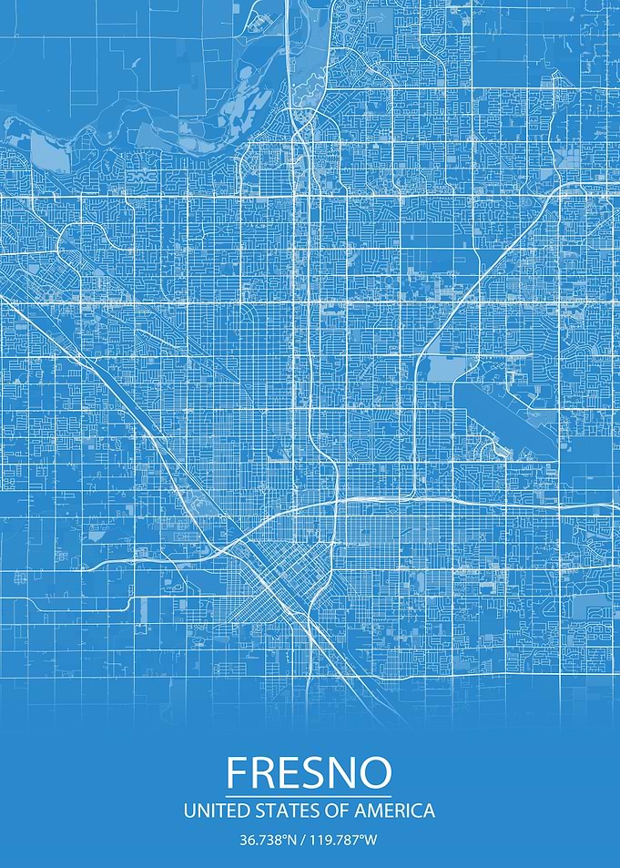 Fresno CA US Blue City Map