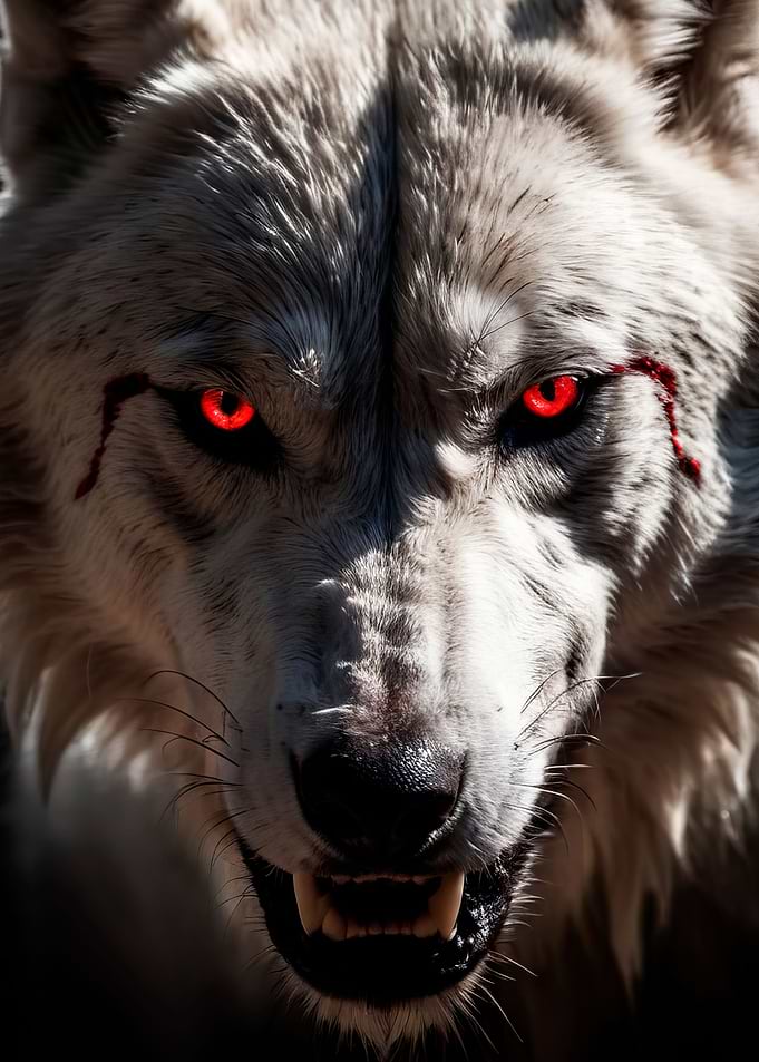 wild white red eyes wolf