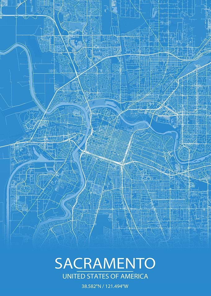 Sacramento USA CA Blue Map