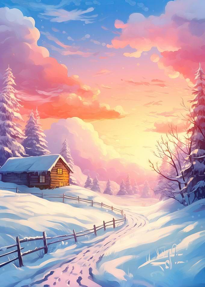Winter Cabin Sunrise