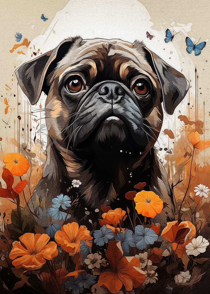 Pug and Flower Butterflies