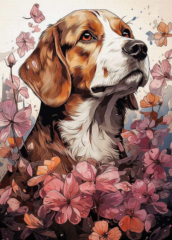 Beagle and Flowers