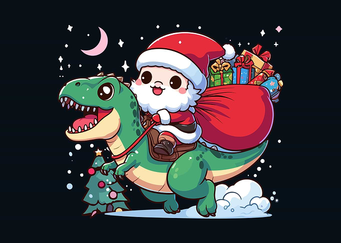 Santa and Tyrannosaurus