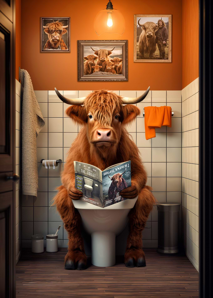 Highland Cow on the Toilet