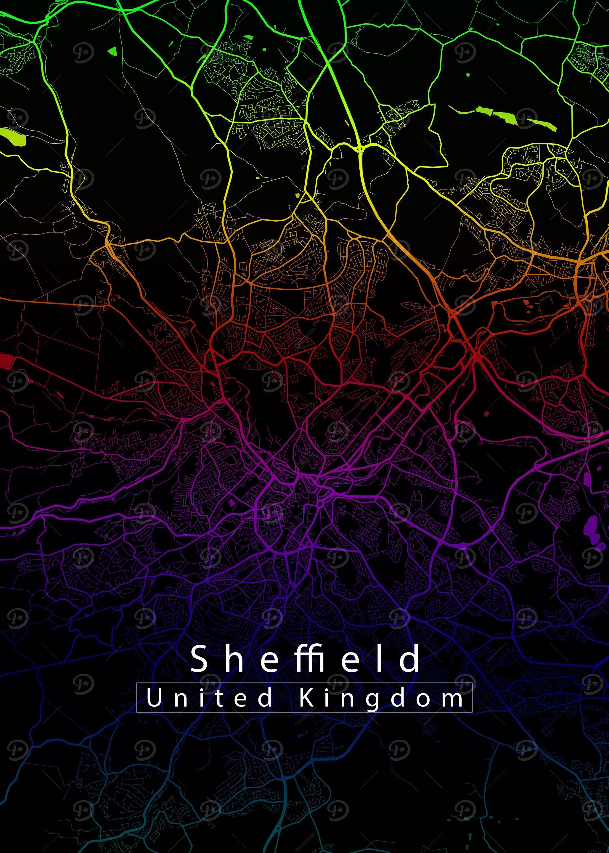 Sheffield City Map rainbow