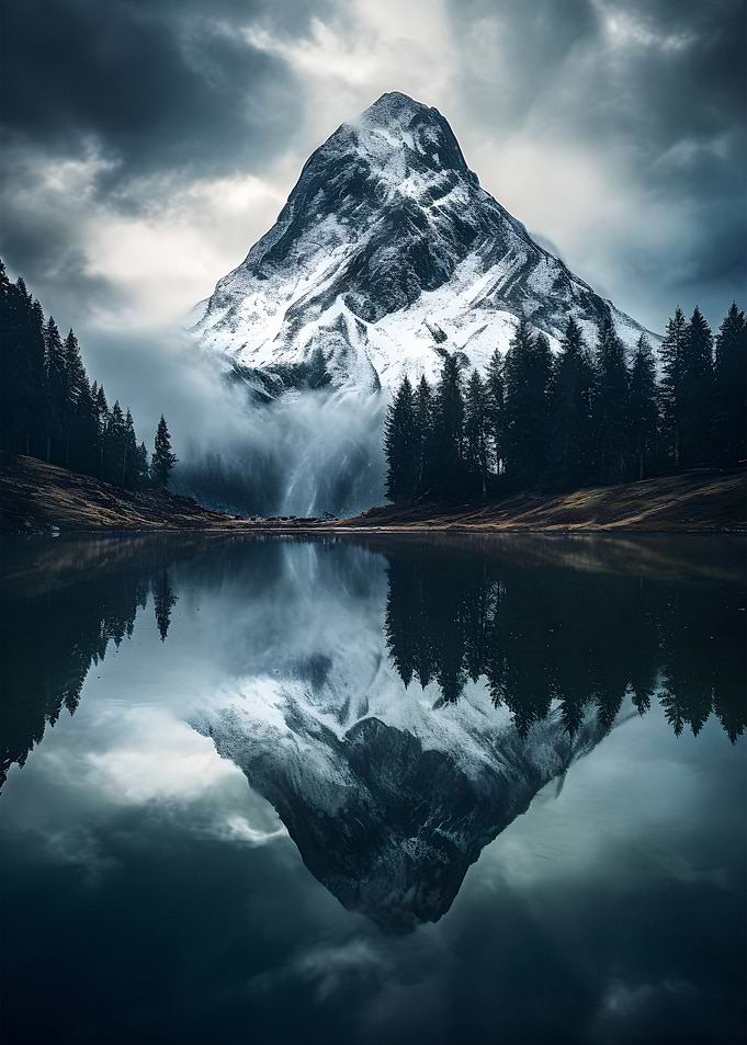 a mountain peak reflected