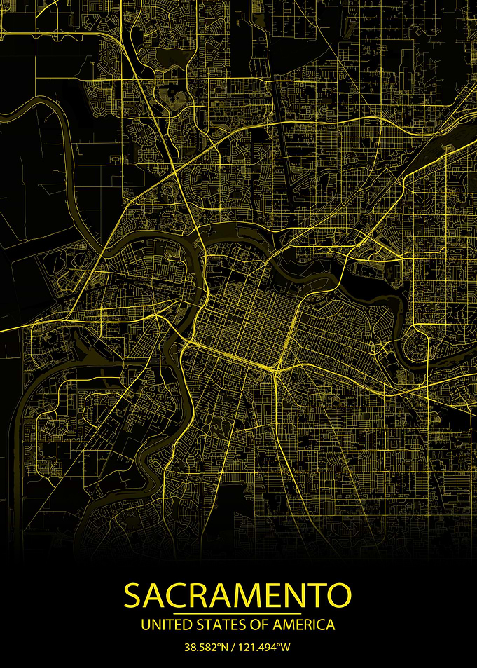 Sacramento CA Yellow Map